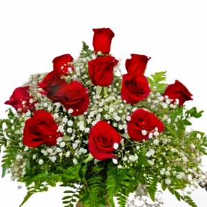 Red rose bouquet with baby's breath