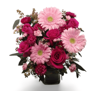 Pink and fuchsia rose and gerbera bouquet.