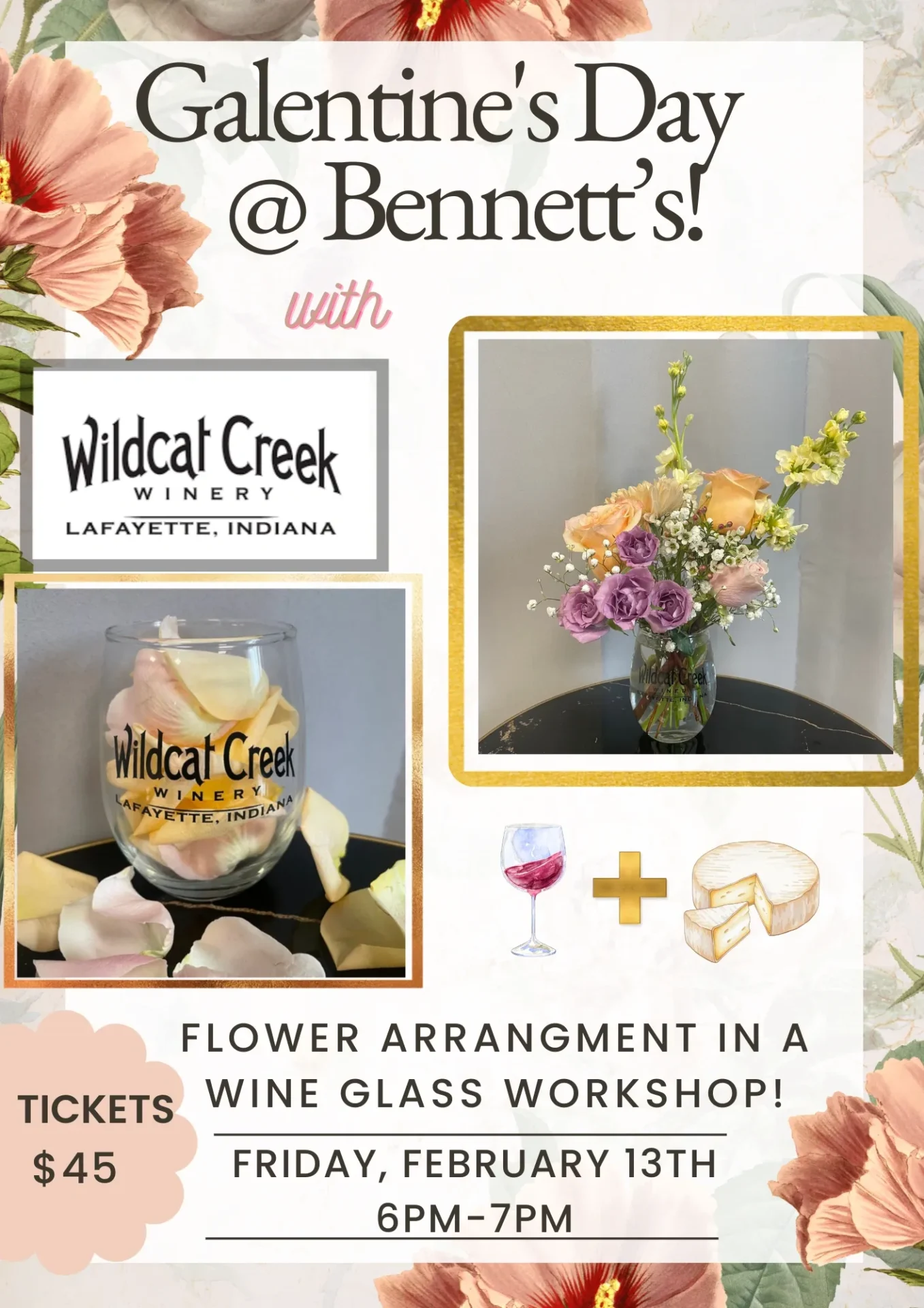 Galentine's Day flower arrangement workshop poster.