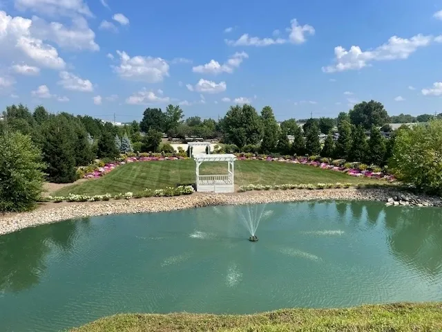 Manicured garden with gazebo and fountain